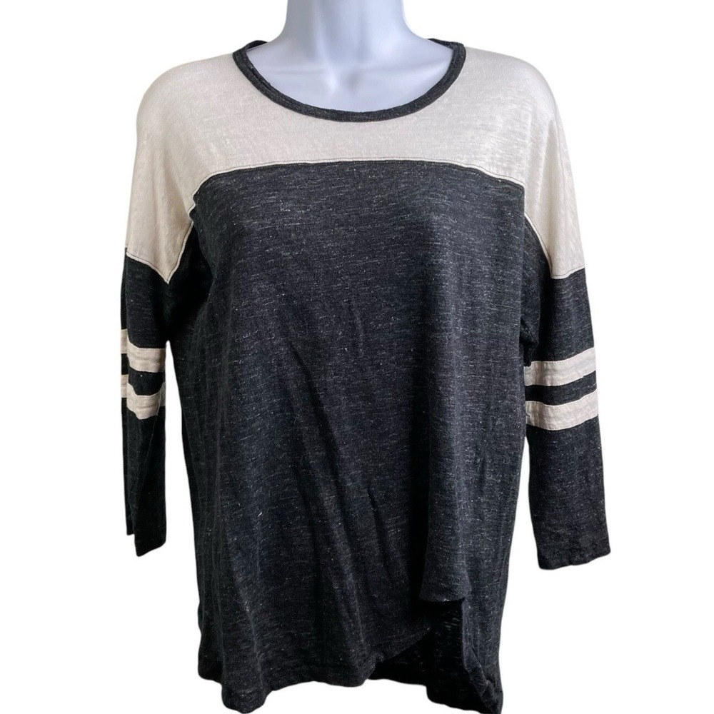 MADEWELL Womens Gray Colorblock Varsity Stripe 3/4 Sleeve Top M Preppy Casual
